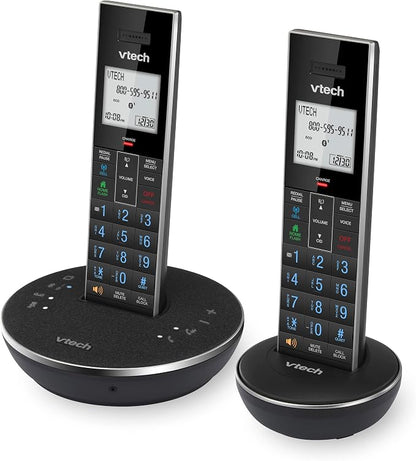 VTech LS6381-2 Bluetooth Speaker with Echo Cancellation, Noise Reduction, Music Streaming, PC/Landline/Cellular Calls, Paired with DECT6.0 Cordless Handset, Answering System, Smart Call Blocker,Black