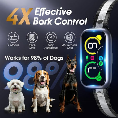 Dog Bark Collar Pro, Instant Bark Solution, Smart Anti Barking Device with 4 Correction Modes, Fast-Acting Barking Collar for for Large Medium Small Dogs 5-150lbs, Ideal for Home & Outdoor Use