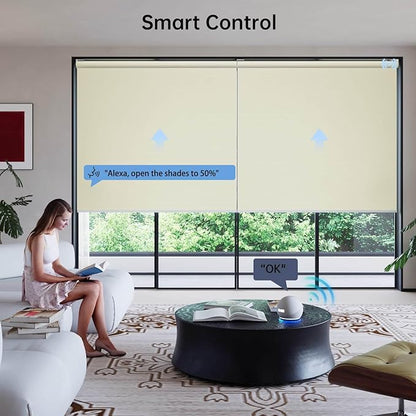 Motorized Coupled Shades, Blackout Smart Blinds for Large Windows Automatic Blinds Compatible with Alexa, Motorized Roller Shades Customized for Bedroom Home Office(Blackout-Vinyl Cream)