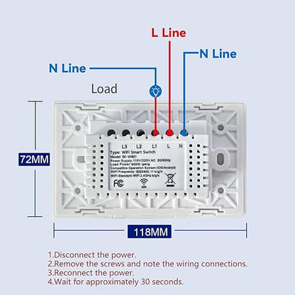 WiFi Smart Light Switch 4.65 X 2.83 X 1.34 Inches,1-Button,2.4GHz Wi-Fi Touch Switch,Neutral Wire Required,Work with Smart Life/Tuya App and Alexa,White