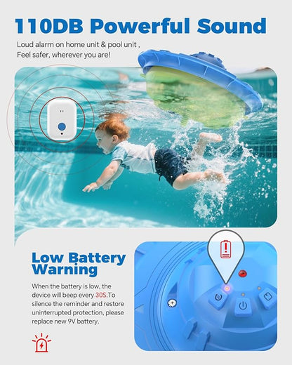 Pool Alarm with Indoor Receiver, 110dB Ultra Loud Floating Alarm for Inground & Above Ground Pools, Adjustable Sensitivity for Backyard Water Safety with Children & Pets, Navy-Mint