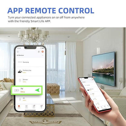 Smart Plug 15A, Smart Life Wi-Fi Outlet Compatible with Alexa, Google Home & Echo, App Control, Timer Function & Group Control, Schedule, Voice Control, 2.4GHz, FCC Certified, White, 4-Pack