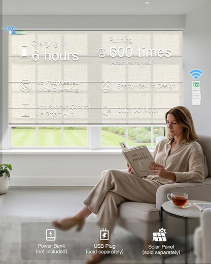 Motorized Roman Shades for Windows, Custom Light Filtering Roman Blinds with Remote, Smart Privacy Window Shades for Living Room Kitchen Office, Alexa & Google Home Compatible, App Control via RF Hub