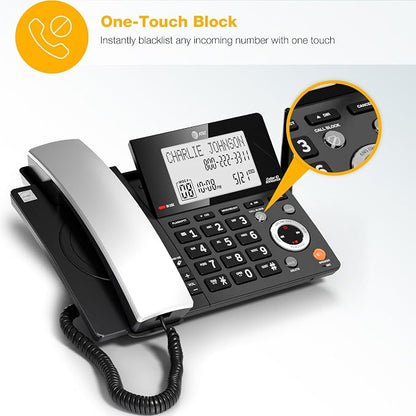 AT&T DECT 6.0 Corded/Cordless Phone, 2-Handset, Works During Power Outages, Smart Call Blocker, Answering Machine, Caller ID Announce | CL84218