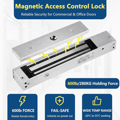 Tuya Access Control Kit w 600lbs Magnetic Lock | Complete kit incl keypad, 600lbs lock, exit button, 36W PSU, IP68, 1000 users, IC/ID, 10 blue cards