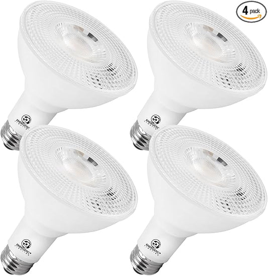 Energetic PAR30 4-Pack Dusk to Dawn LED Outdoor Flood Light Bulb, 75 Watt Equivalent(11W), 850LM, 5000K Daylight, E26 Base, Automatic On/Off Sensor Light Bulb for Porch, Hallway, ETL Listed
