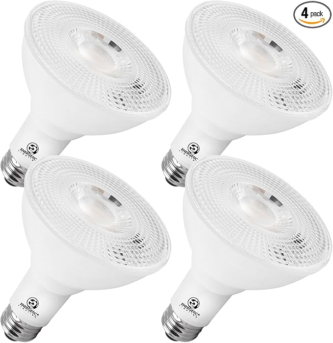 Energetic PAR30 4-Pack Dusk to Dawn LED Outdoor Flood Light Bulb, 75 Watt Equivalent(11W), 850LM, 3000K Warm White, E26 Base, Automatic On/Off Sensor Light Bulb for Porch, Hallway, ETL Listed