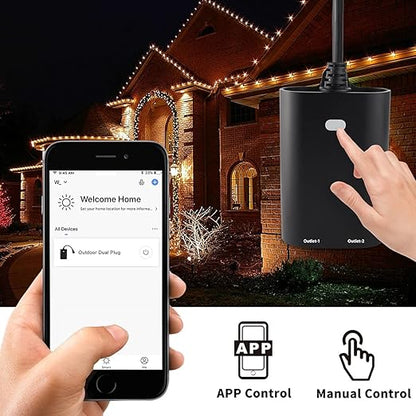 Eva Logjk Outdoor Smart Plug, 2.4G WiFi IP65 Waterproof Weather Resistant Plug-in with Alexa & Google Home, 2 Independent Outlets