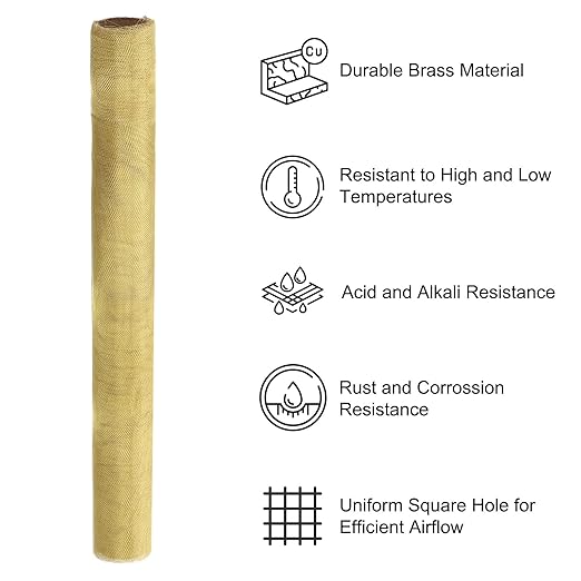 PATIKIL Brass Woven Wire Mesh Screen Roll 39x12, 2 Roll 50 Mesh Filter Metal Coarse Dense Gauze Mesh for Window Security Vent Cover Filtration Animals Fence, Yellow