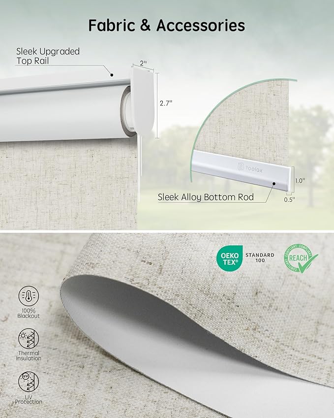 Yoolax Motorized Blinds with Remote, 100% Blackout Smart Blinds for Bedroom Home Office, Automatic Roller Window Shades Work with Alexa Voice Control, No Valance (Linen Beige, 22" W x 72" H)