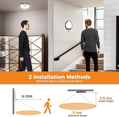 slochi 4Pack Motion Sensor Light Indoor Wired PIR, 3000K/4000K/6500K Closet Lights Motion Sensored, 15W 1500LM 7 in, Timer, Motion Activated Flush Mount Ceiling Light for Hallway Wall Pantry, Black