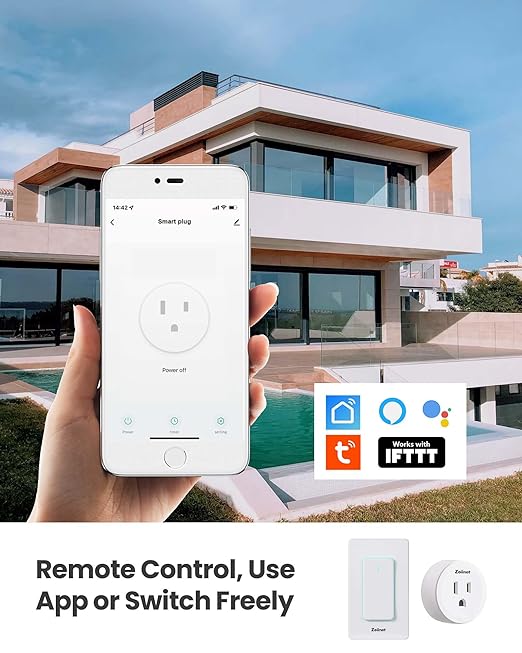 Zoiinet Smart Plug Switch, 2.4G WiFi Outlet Time Switch, Compatible with Alexa, Google Home, Smart Life & IFTTT APP, Voice Control & Timer, Buckle Design & Removable, No Hub Needed, Programmable
