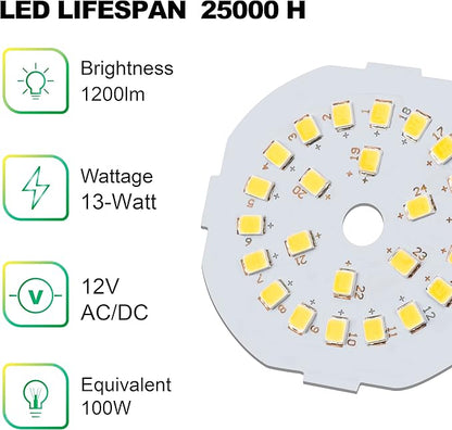 LED 12V Light Bulb, 100W Equivalent, Daylight White 5000K, 13W 1200 Lumens, 12 Volt AC/DC, Non-Dimmable E26 Base, Low Voltage Light Bulbs for Boat, RV, Shed, Off Grid Cabin, and Solar Power, 4-Pack