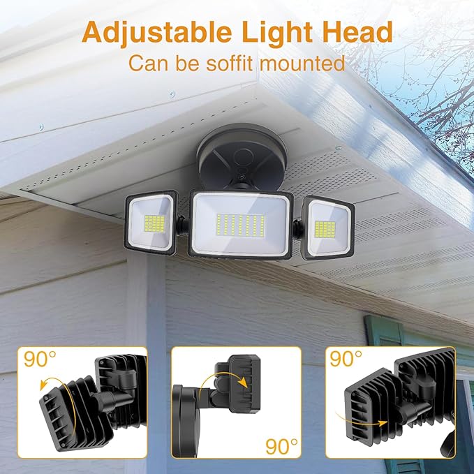 Onforu 75W Flood Lights Outdoor, 4 Packs 7000LM Super Bright Security Lights, 3 Adjustable Heads, IP65 Waterproof, 6500K Wall Mount Exterior LED Flood Light