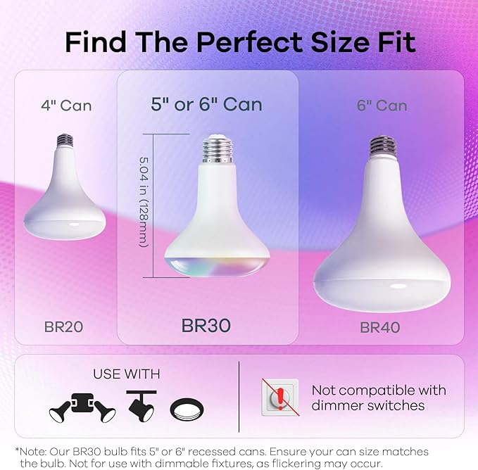OREiN Matter BR30 Smart Light Bulbs, 650LM 60W Equivalent Recessed Flood Light Bulb, RGBTW Color Changing, Smart Flood Light Bulb Compatible with Alexa, Apple Home, Google Home, SmartThings, 4 Pack