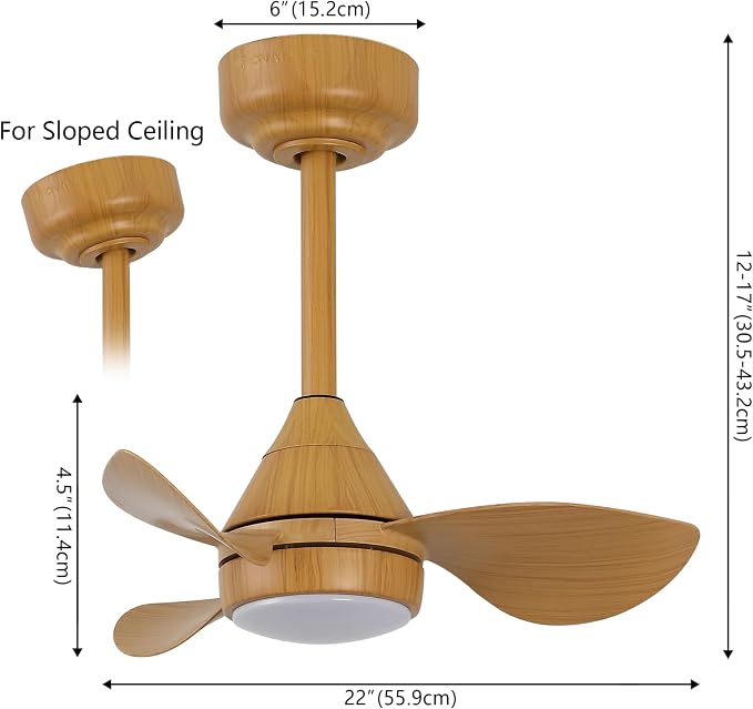 OVAL AIR AIR8000D Albini 22" Contemporary Minimalist 6-Speed Metal Mobile-App/Remote-Controlled Dimmable Smart Integrated LED Ceiling Fan for Living Room, Bedroom, Office, Aspen Pale Oak