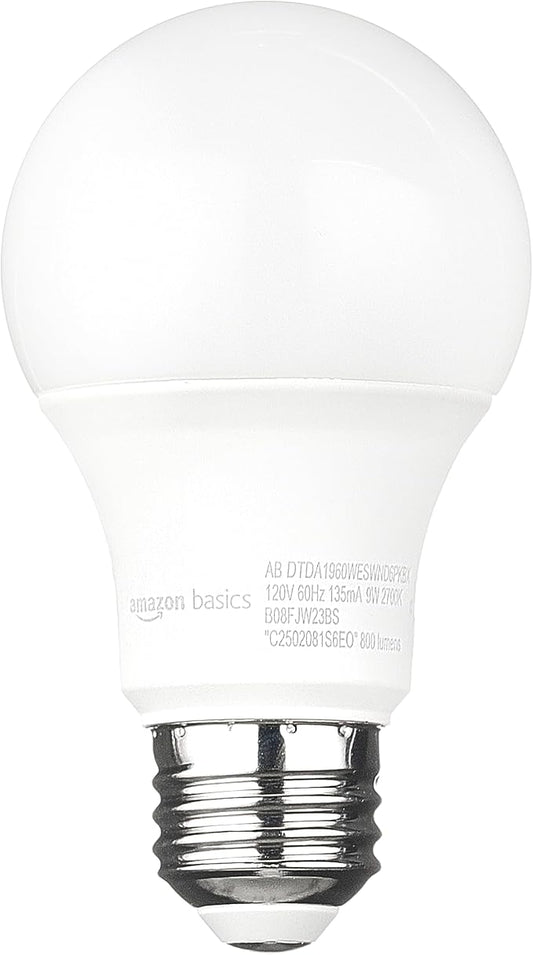 Amazon Basics A19 Dusk to Dawn Sensor LED Outdoor Light Bulb, 60W Equivalent, Energy-Efficient 9W, Soft White 2700K, E26 Base, 10,000 Hours, 6-Count