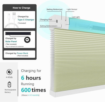 Changshade Smart Blinds Cellular Shades for Windows Doors Motorized with Remote Control, Custom Size Automatic Honeycomb Blind Electric Power Work with Alexa, Google Home, Light Filtering, Beige