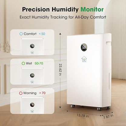 6,500 Sq.Ft Dehumidifier for Basement with Drain Hose, 186 OZ Water Tank, 60 Pint Dehumidifiers for Large Home with Three Operation Modes, Intelligent Humidity Control, 24HR Timer for Bathroom