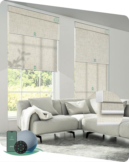 Yoolax Smart Dual Roller Shades, Motorized Blinds with Remote Smart Blinds Compatible with Alexa, Automatic Dual Shades for Windows Bedroom Living Room (Linen Beige)