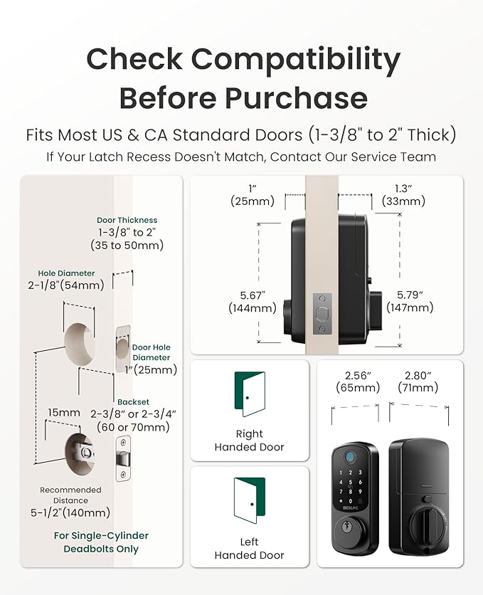 DESLOC Smart Lock B200 WiFi Version, Fingerprint Keyless Entry Door Lock, App Remote Control, Smart Locks for Front Door, WiFi Deadbolt Smart Lock, Emergency Power Port,12 Months Battery, Auto Lock