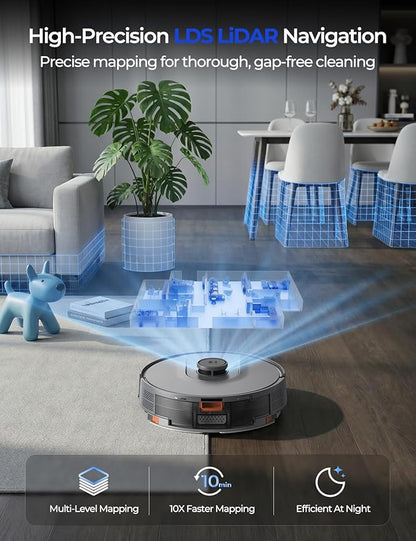 Robot Vacuum 20,000 Pa Robot Vacuum and Mop,120Day Self Emptying Vacuum Robot,Lidar Navigation,5G 2.4GWiFi APP Aspirateur Robot,Self-Charging Robot Vacuums for Pet,Floor,Carpet Gray R11