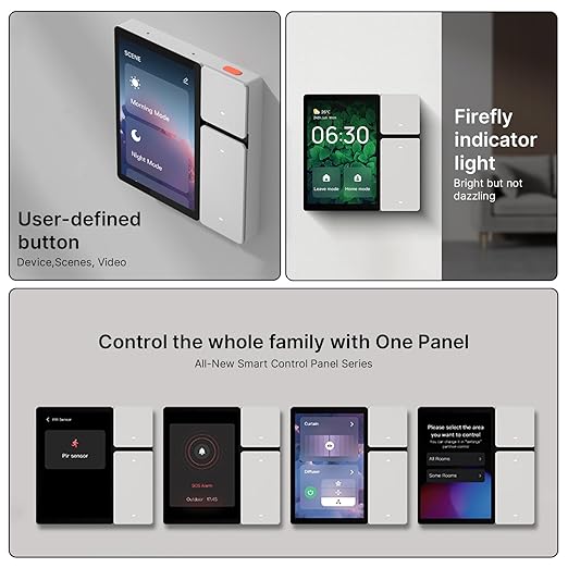 Smart Home Control Panel 3.5 Inch Touchscreen with Built in IR and Voice Assistant All in One App Control for Home and Office White 9x9x4.5cm