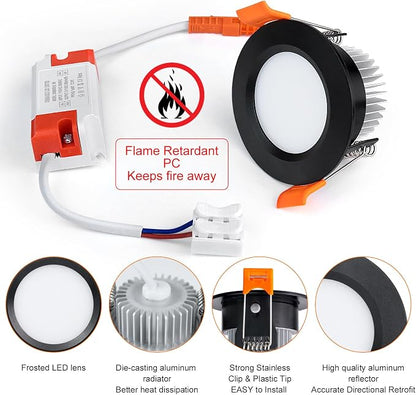 inShareplus 2 Inch LED Recessed Lighting, Black Downlight Dimmable 3W (35W Equivalent), 5000K Daylight White, CRI80, Recessed Light Fixtures with LED Driver (10 Pack)