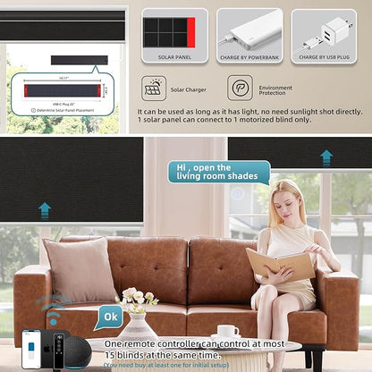 SmartWings Motorized 100% Blackout Shades Blinds, Custom Size, Cordless Window Shades with Rechargeable Battery, Work with Matter/Apple HomeKit, Alexa, Thread/Zigbee, Remote Optional, Eclipse Black