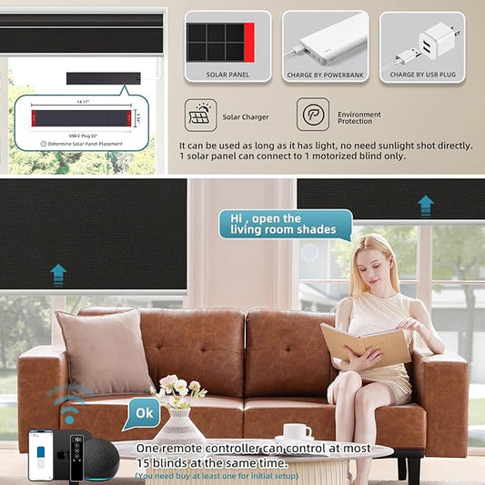 SmartWings Motorized 100% Blackout Shades Blinds, Custom Size, Cordless Window Shades with Rechargeable Battery, Work with Matter/Apple HomeKit, Alexa, Thread/Zigbee, Remote Optional, Eclipse Black
