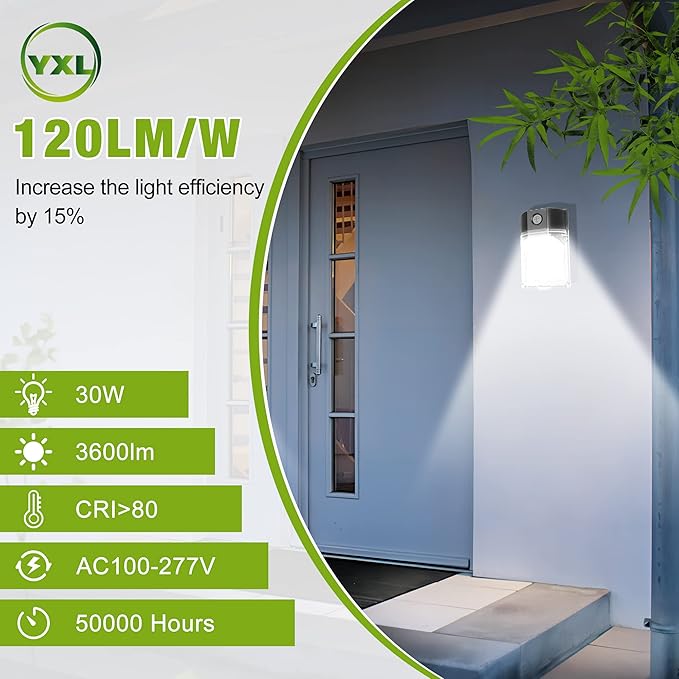 YXL 2PACK 30W 3600LM LED Wall Pack Lights with Dusk to Dawn Photocell, AC100-277V 5000K Wall Pack Lights Outdoor Led, IP65 Waterproof, ETL Listed, for Porch Garden Garage Warehouse Security Lighting