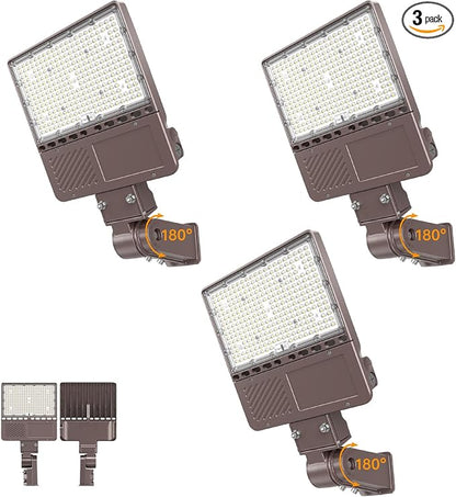 3 Pack 480V LED Parking Lot Light 150W 22500LM ETL Listed Flood Lights Adjustable Slip Fit Mount 5000K IP65 Commercial Security Area Light AC277-480V for Street Roadway