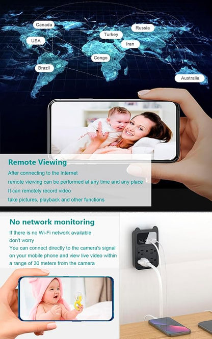 2026 Upgraded Hidden Camera - Outlet Camera - HD 2K Mini Wireless Nanny Cam Security Camera With Motion Detection - 120° Wide Angle for Discreet Home Indoor Security (Black+128G SD Card)