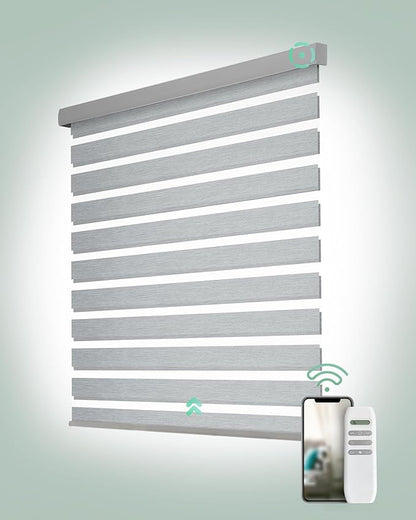 Yoolax Motorized Zebra Blinds, Remote Zebra Shades for Indoor Windows, Motorized Shades with Remote Light Control Horizontal Window Blinds Custom Size(60% Shading Sheer Gray)