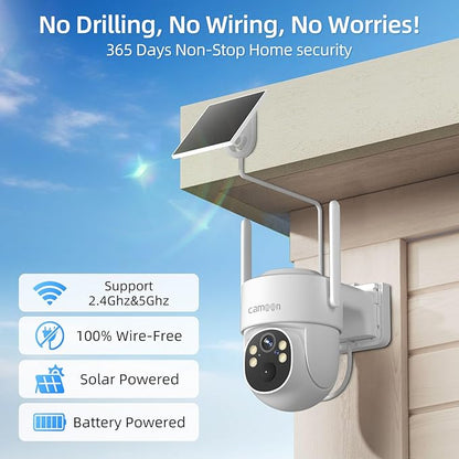 2K Solar Security Cameras Wireless Outdoor, 5/2.4Ghz WiFi Cameras for Home Security, Color Night Vision, Human Detection, Two-Way Audio, SD/Cloud Storage(1 Camera)