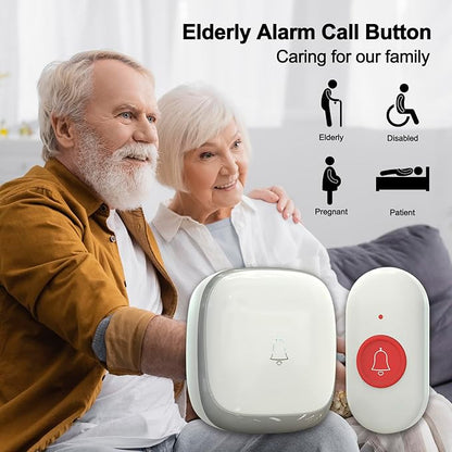 Call Button for Elderly at Home, Caregiver Pager | Fall Alert Devices for Elderly 500+ft for Home/Elderly/Pregnant Women/Disabled, 2 Receiver+2 Transmitters