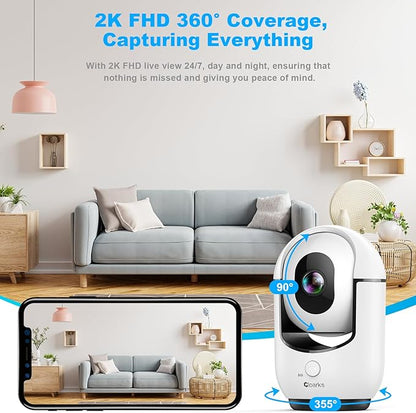 Cloarks 2K Indoor Camera, 5/2.4 GHz WiFi Pan/Tilt Security Camera with AI Motion Detection, One-Click Call for Baby Monitor, Wired Pet Camera with 2-Way Audio, 24/7, Siren Alarm, TF/Cloud Storage