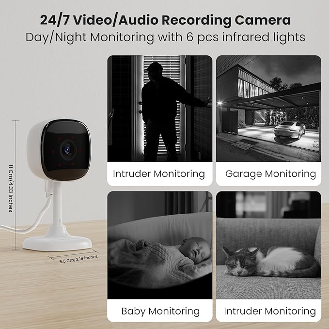 AMOROM 2 Pack 1080P Indoor Wired Security Cameras, Home Indoor Cameras for Dog/Cat/Pet/Nanny/Baby/Elderly, Motion Detection, Night Vision, Smoke Siren, 24/7 Recordings, 2.4GHz Wi-Fi