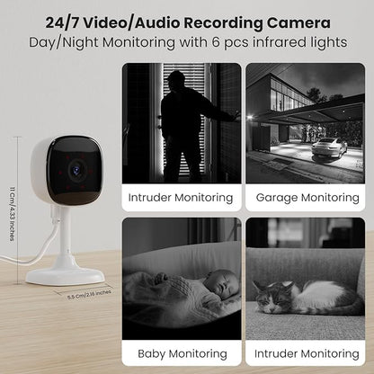 AMOROM 2 Pack 1080P Indoor Wired Security Cameras, Home Indoor Cameras for Dog/Cat/Pet/Nanny/Baby/Elderly, Motion Detection, Night Vision, Smoke Siren, 24/7 Recordings, 2.4GHz Wi-Fi