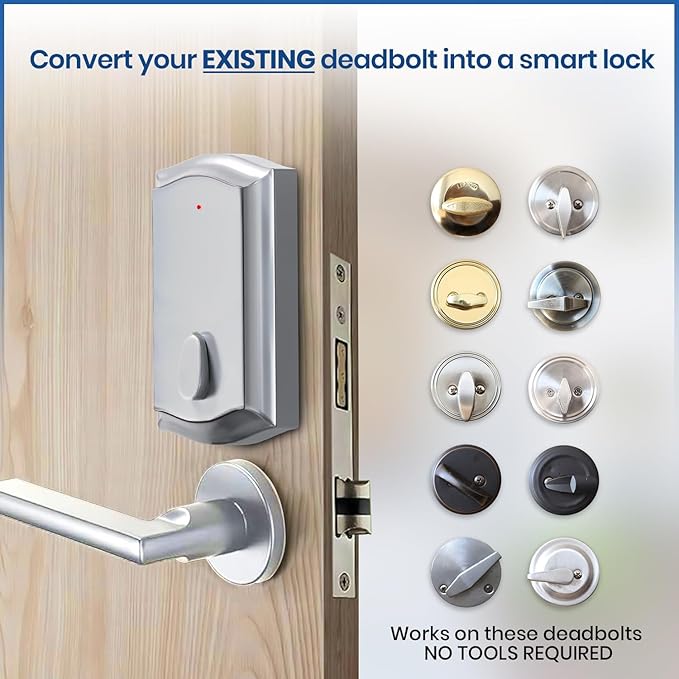 Smart Remote Door Lock for Existing Deadbolt - Installs in 30 Seconds - Enjoy Automatic Keyless Entry with Tool Free Installation - Includes Conversion Kit and Two Wireless Remotes (Bronze)
