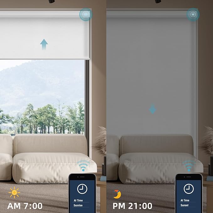 SmartWings Motorized Smart Roller Shades in Light Filtering, Electric Blinds with Remote for Windows Compatible with Alexa/Google Home/Homekit, Customized, 70% Blackout Essential White