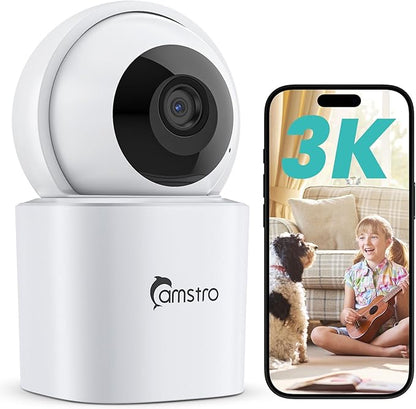 3K Indoor Security Camera 360°PTZ Home Baby/Pet Monitor, Auto Tracking,2.4/5GHz WiFi, AI Motion & Sound Detection,2-Way Audio, Night Vision, SD/Cloud Storage, Works with Alexa, No Monthly Fee