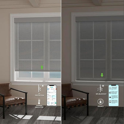 Motorized Blinds with Remote [Light Filtering] Smart Blinds Compatible with Alexa Google HomeKit, 80% Blackout Automatic Roller Shades for Indoor Windows, Customized Size, Mesh Gray