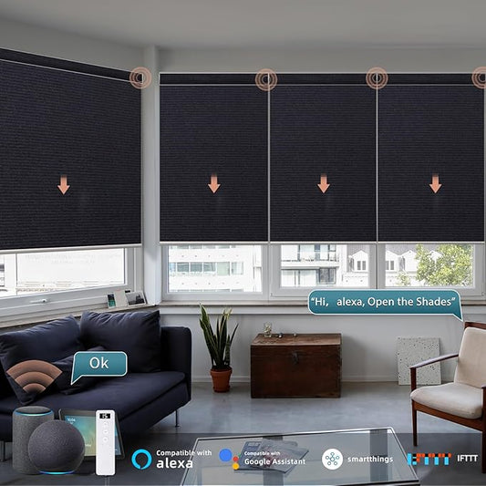Motorized Blinds Roller Shade with Remote: Canisteo Automatic Smart Blind for Windows 100% Blackout, Electric Blinds Compatible with Alexa/Google Home/Apple Homekit, Customized Size,Noir Black
