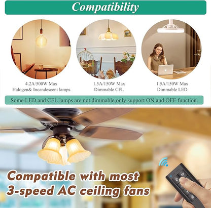 Smart WiFi Universal Ceiling Fan Remote Control Kit, 3-Speed Light Dimmer Wall Controls Compatible with Alexa Google Phone APP Control, Replacement for Hunter Hampton Bay Harbor Breeze