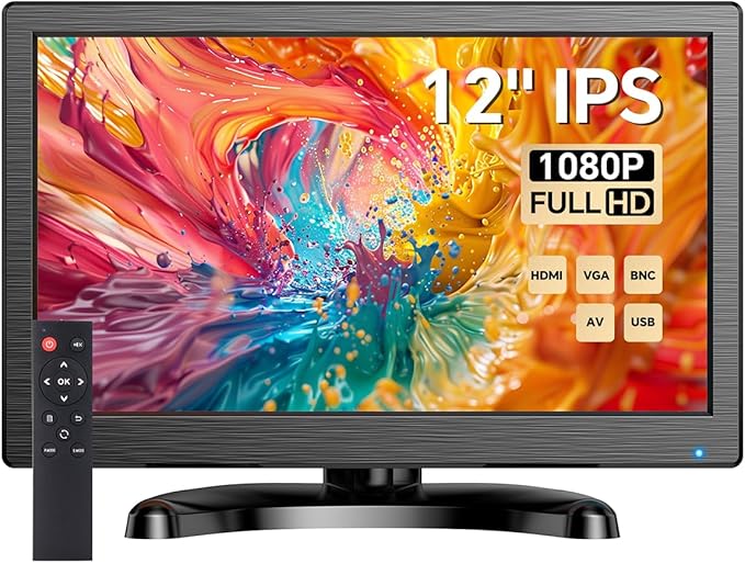 Eyoyo CCTV Monitor 12 Inch Small Computer Monitors 1920x1080P Mini LED Display with HDMI VGA AV BNC USB Ports IPS Screen Security Monitor Built in Speaker for Home Office