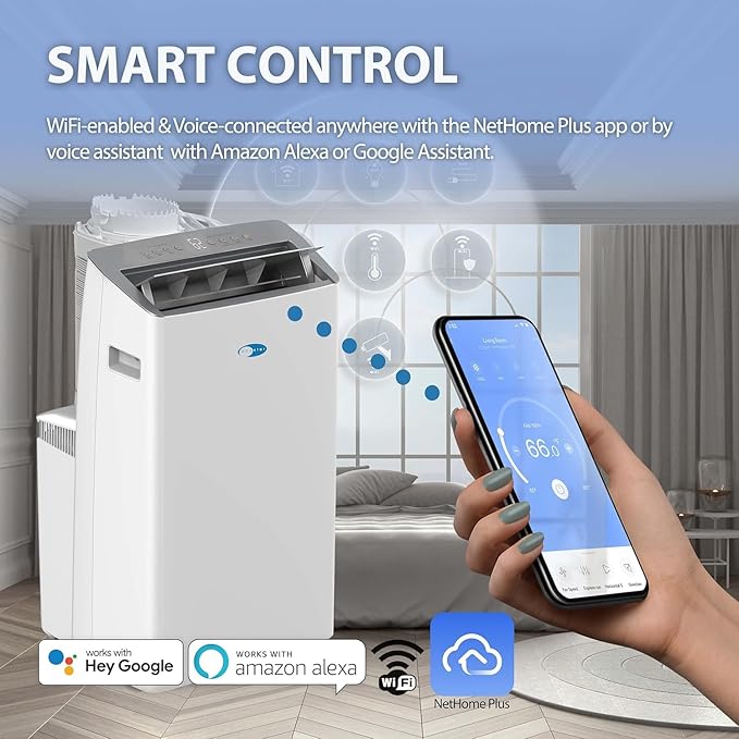 Whynter ARC-1230WNH 14,000 BTU (12,000 BTU SACC) NEX Inverter Dual Hose Cooling Portable Air Conditioner, Heater, Dehumidifier, and Fan with Smart Wi-Fi, Up to 600 sq ft in White