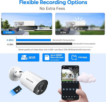 VIKYLIN 4K 8MP Starlight PoE IP Camera Outdoor, 8MP Bullet PoE Camera with AI Human Vehicle Detection, 2.8mm Lens, Built-in Mic, MicroSD 256GB, WDR, IP67, Blue Iris, NDAA Compliant