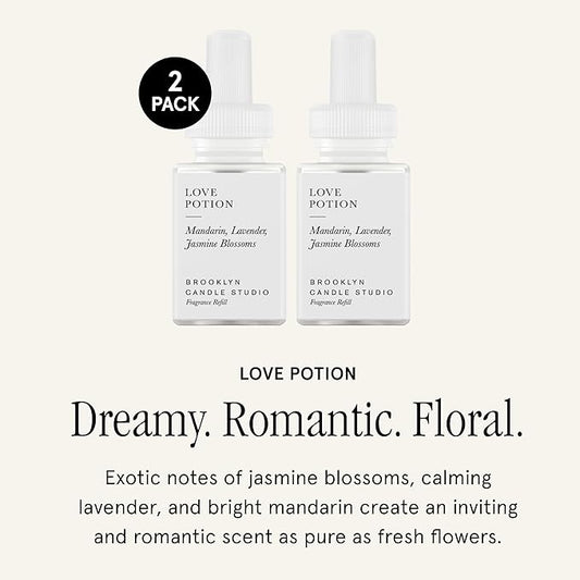 Pura & Brooklyn Candle Studio Home Scent Refill - Smart Home Air Diffuser - Up to 120-Hours of Luxury Fragrance per Refill - Home Essential - Clean & Safe Diffuser Fragrance - 2 Pack, Love Potion