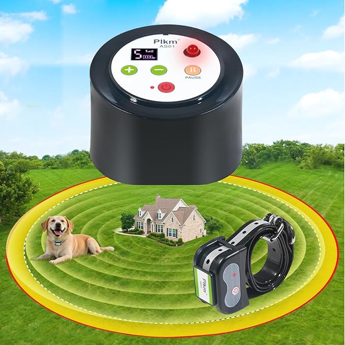 Plkm Wireless Dog Fence 2026 Newest Intelligent Pet Electric Containment System, Low Battery AI Smart Alarm Dog Out of Range Reminder, Display Receiver Battery Level, 360° Strong Signal Coverage
